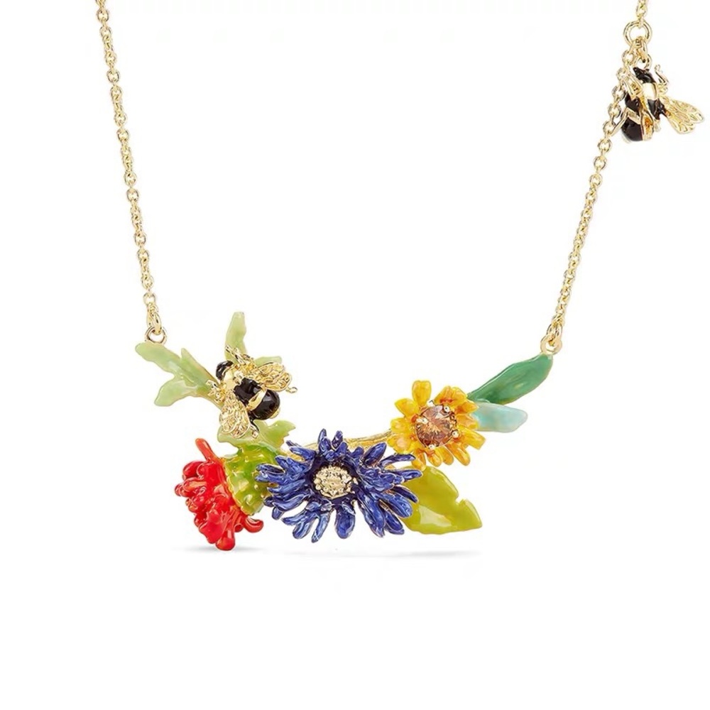 Les Néréides PARIS FLOWERS AND BEES ON HONEYCOMBS COLLAR NECKLACE